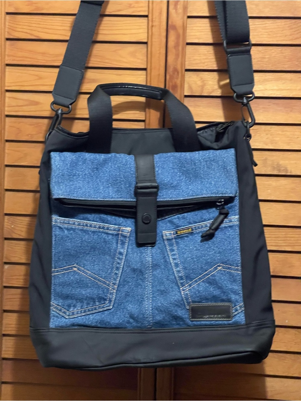 Men's Black and Blue Denim Front Tote - Casual Everyday Bag